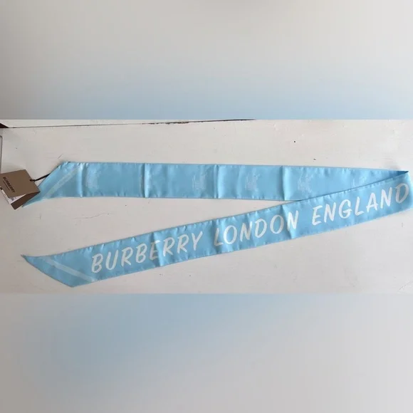 BURBERRY Skinny Silk Scarf- Topaz Blue - Picture 7 of 13